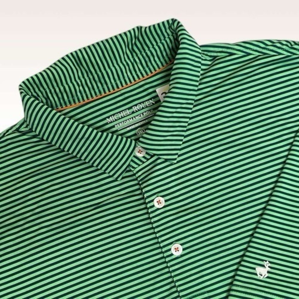 Michael Rouen Performance Green‎ Stripe Short Slv. Golf Polo Shirt Men 2XL China